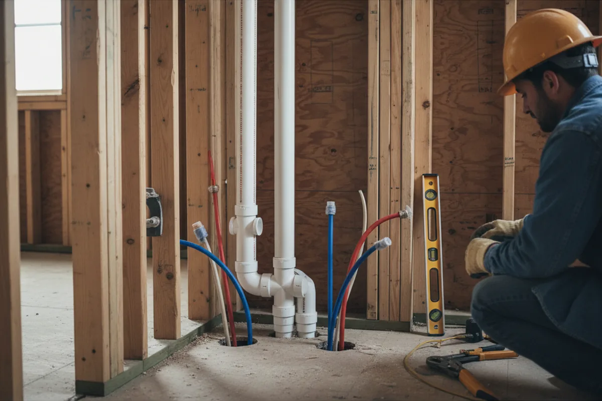 Drain and supply rough-in during Leak Detection in Manakin Sabot